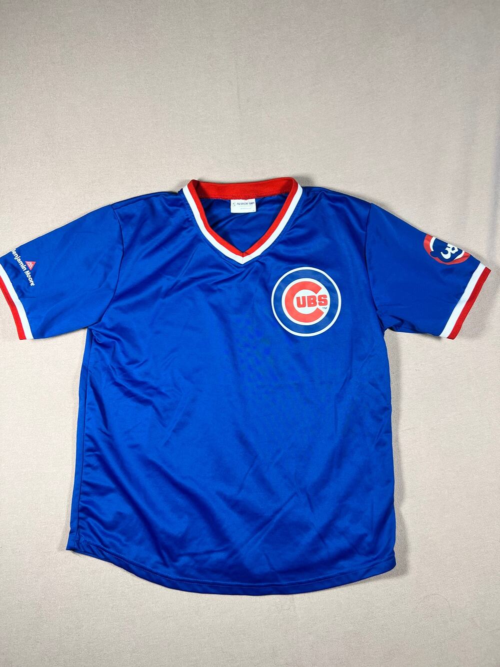 Chicago Cubs Jersey Mens XL Blue V Neck Benjamin Moore Promo Baseball Shirt
